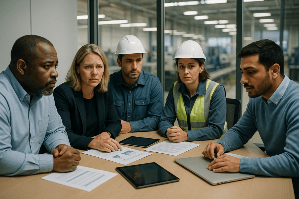 Átfogó munkaerő fluktuáció megoldása csapatmunka közben modern irodában.